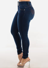 Levantacola High Rise Dark Skinny Jeans w Pocket Design