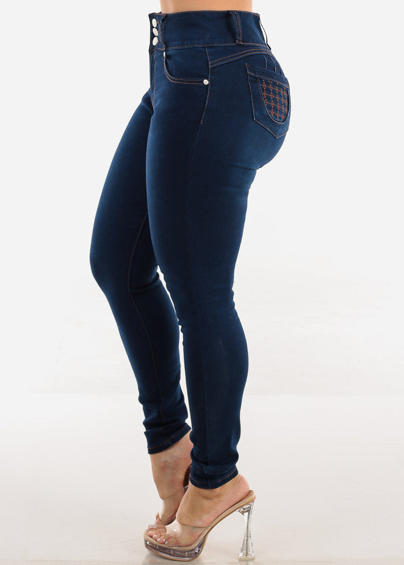 Levantacola High Rise Dark Skinny Jeans w Pocket Design