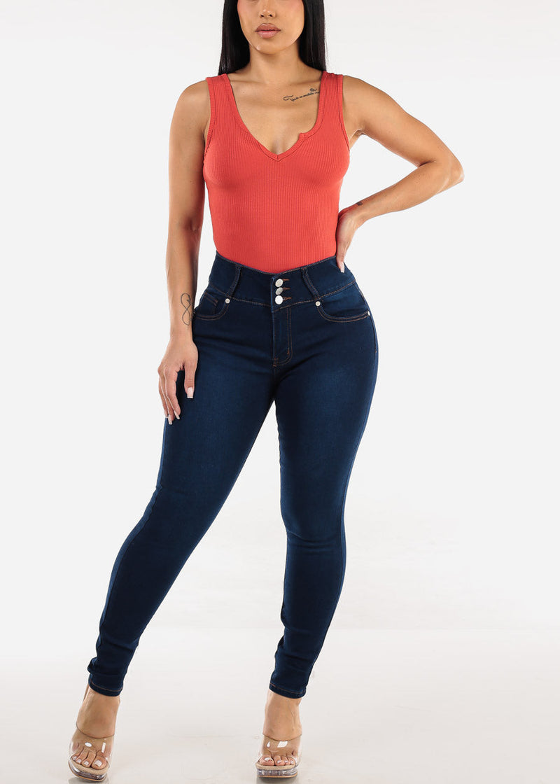 Levantacola High Rise Dark Skinny Jeans w Pocket Design