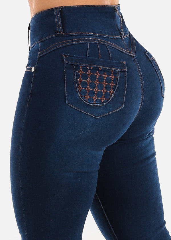 Levantacola High Rise Dark Skinny Jeans w Pocket Design