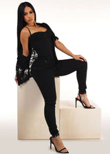 Butt Lift Super High Waist Black Skinny Jeans w Back Pocket Design