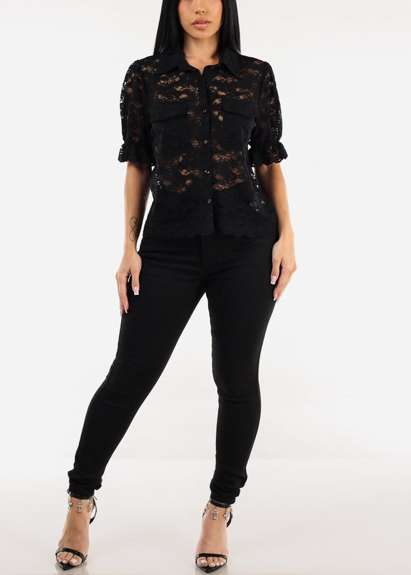 Butt Lift Super High Waist Black Skinny Jeans w Back Pocket Design