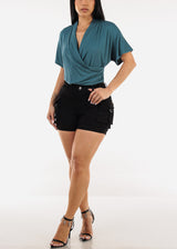Butt Lift High Waist Cargo Denim Shorts Black