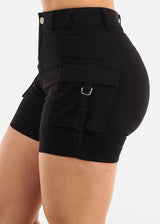 Butt Lift High Waist Cargo Denim Shorts Black