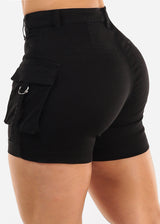 Butt Lift High Waist Cargo Denim Shorts Black