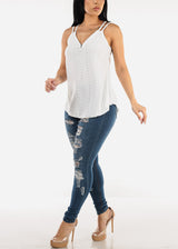 Mid Rise Distressed Stretchy Skinny Jeans Med Blue