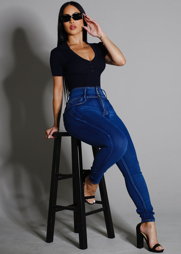 Levantacola Super High Waist Skinny Jeans Med Sand Wash