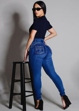 Levantacola Super High Waist Skinny Jeans Med Sand Wash