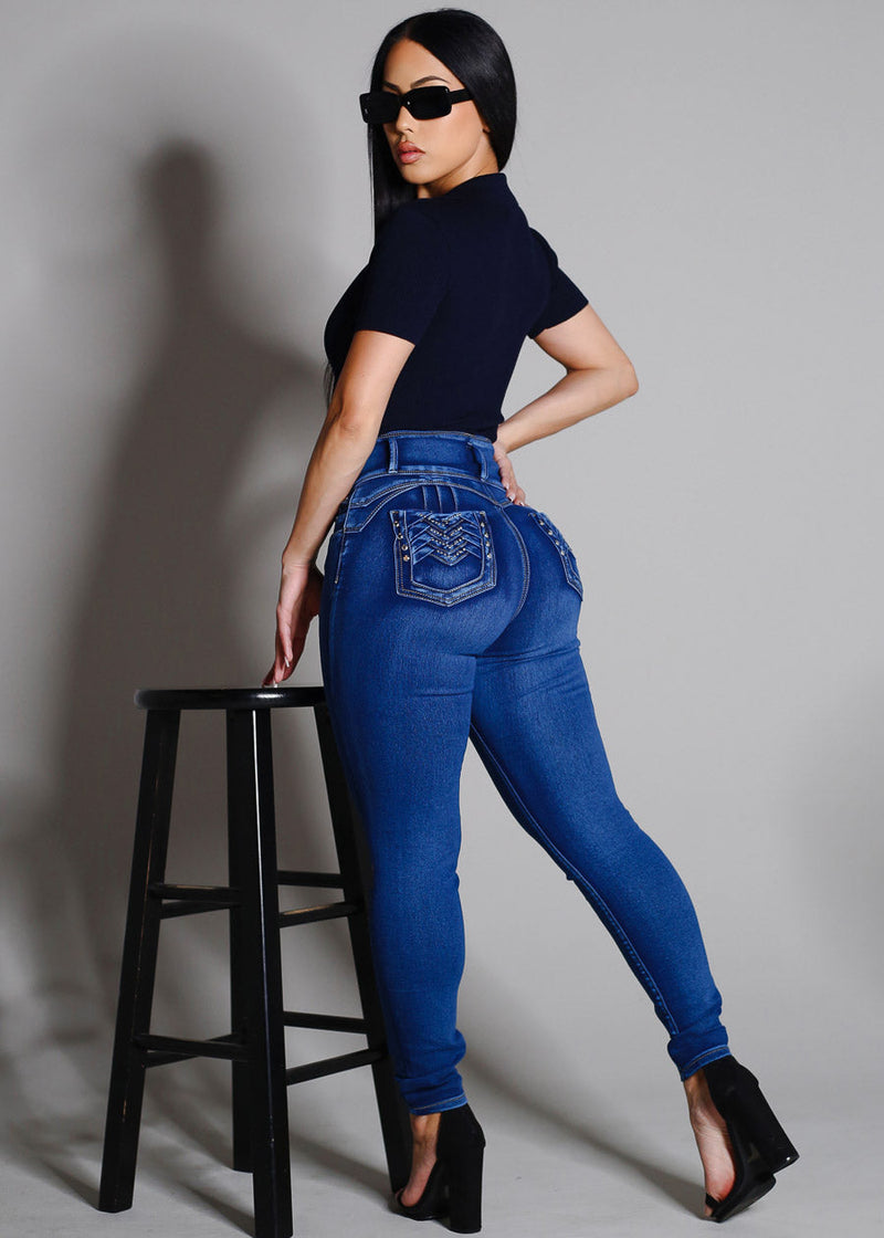 Levantacola Super High Waist Skinny Jeans Med Sand Wash