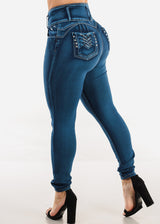 Levantacola Super High Waist Skinny Jeans Med Sand Wash
