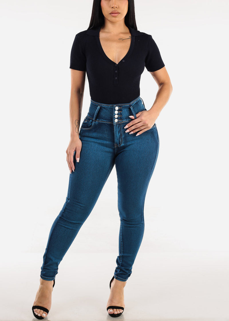 Levantacola Super High Waist Skinny Jeans Med Sand Wash