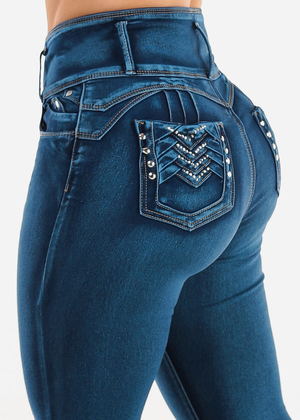 Levantacola Super High Waist Skinny Jeans Med Sand Wash