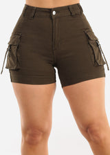 Butt Lift High Waist Cargo Denim Shorts Olive
