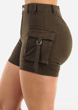 Butt Lift High Waist Cargo Denim Shorts Olive