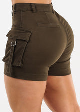 Butt Lift High Waist Cargo Denim Shorts Olive