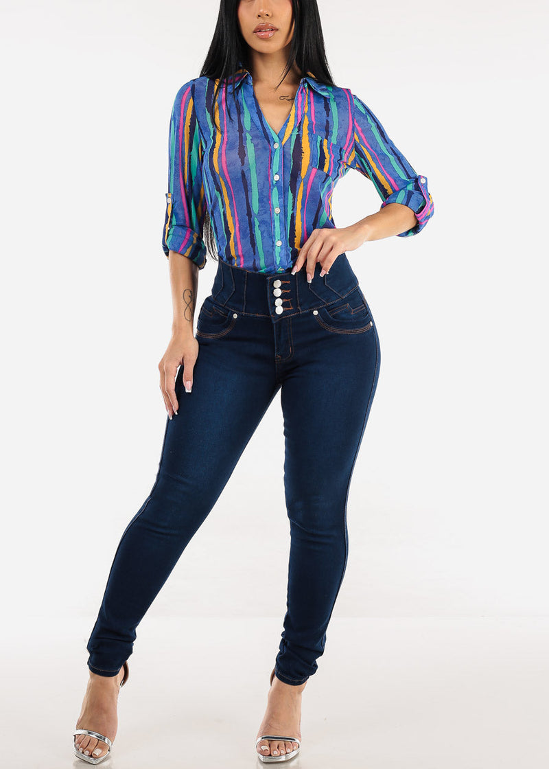 Levantacola Thick Waist Stretchy Skinny Jeans Dark Wash