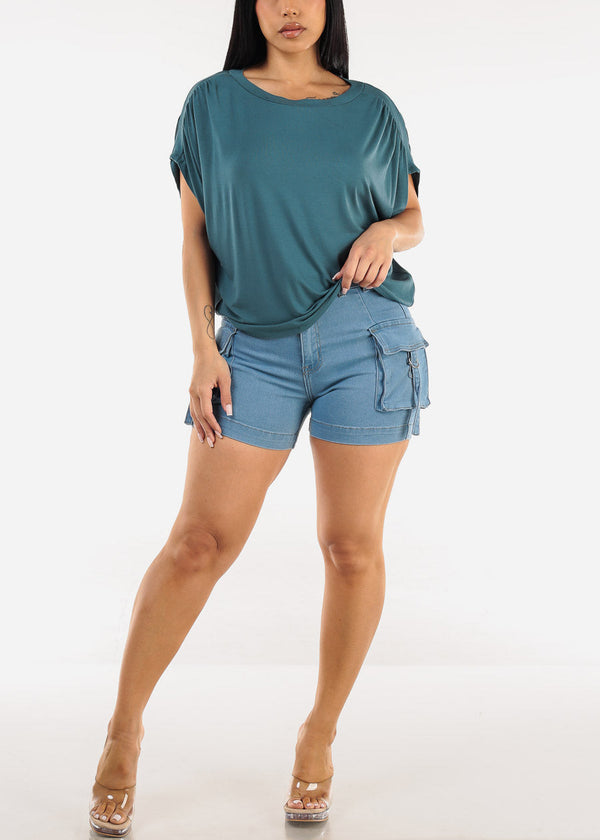Butt Lift High Waist Cargo Light Denim Shorts