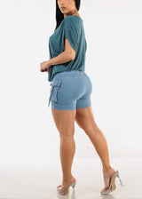 Butt Lift High Waist Cargo Light Denim Shorts