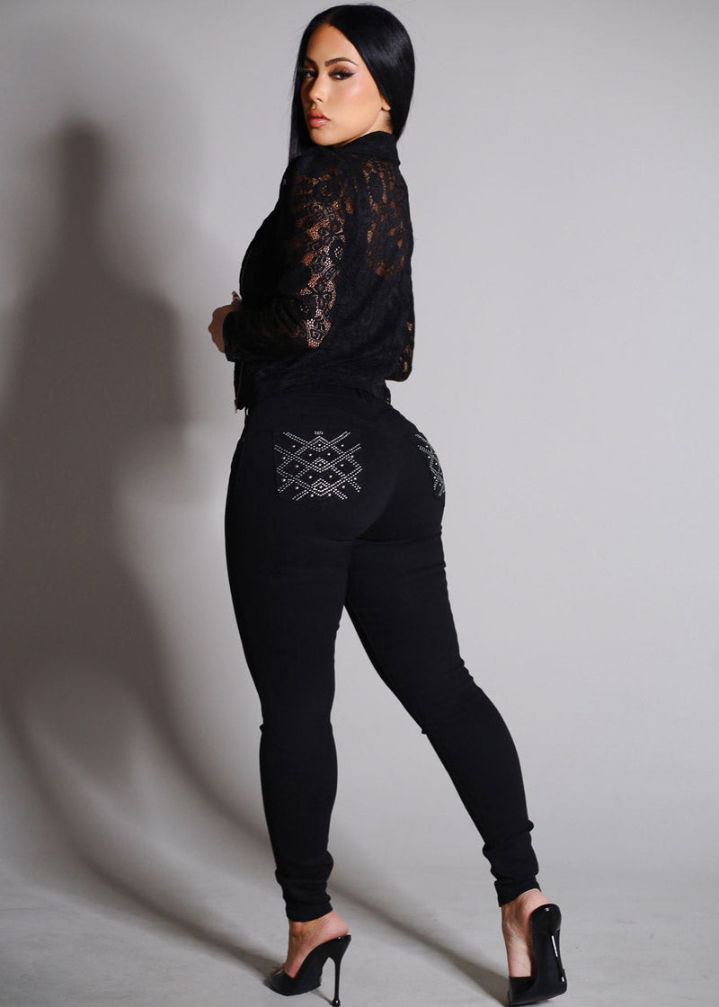 Levantacola Super High Waist Black Skinny Jeans