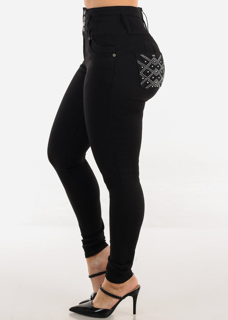 Levantacola Super High Waist Black Skinny Jeans