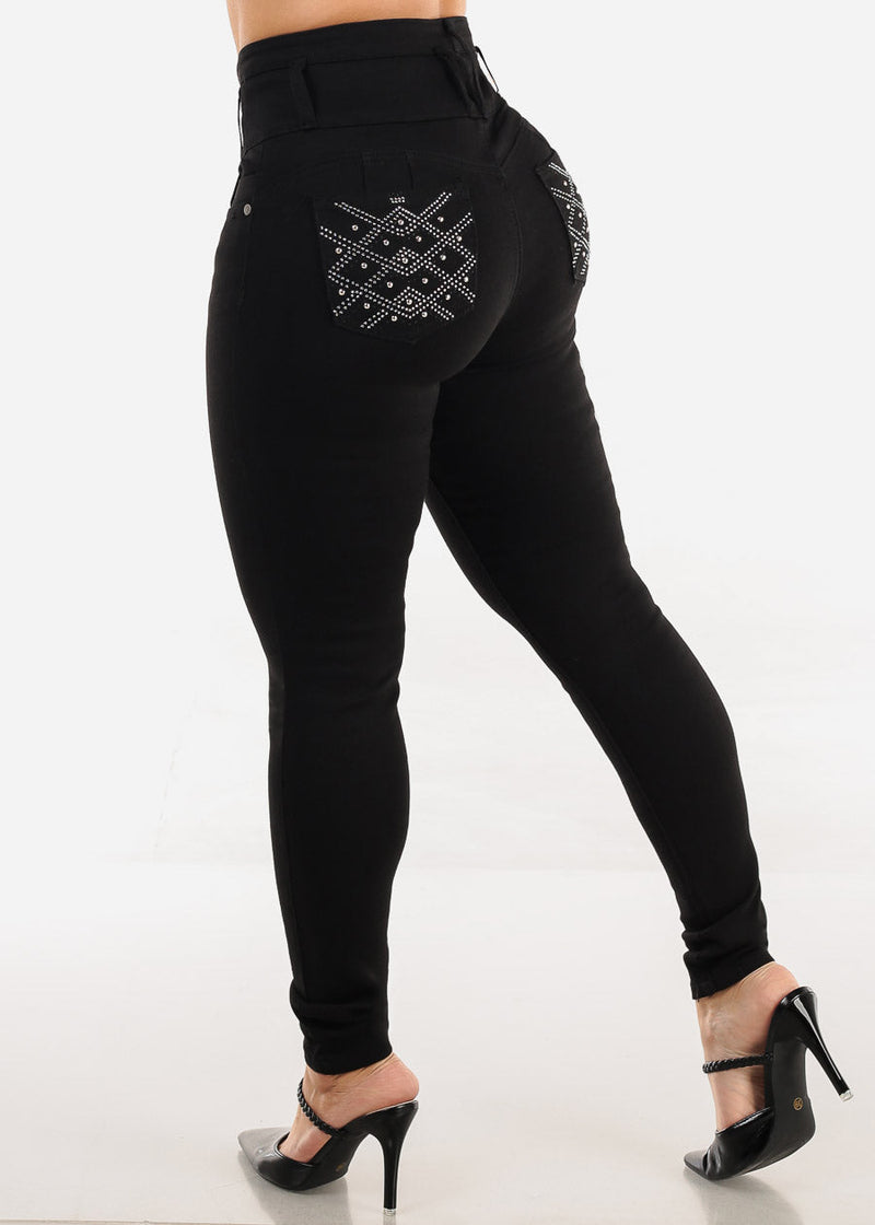 Levantacola Super High Waist Black Skinny Jeans