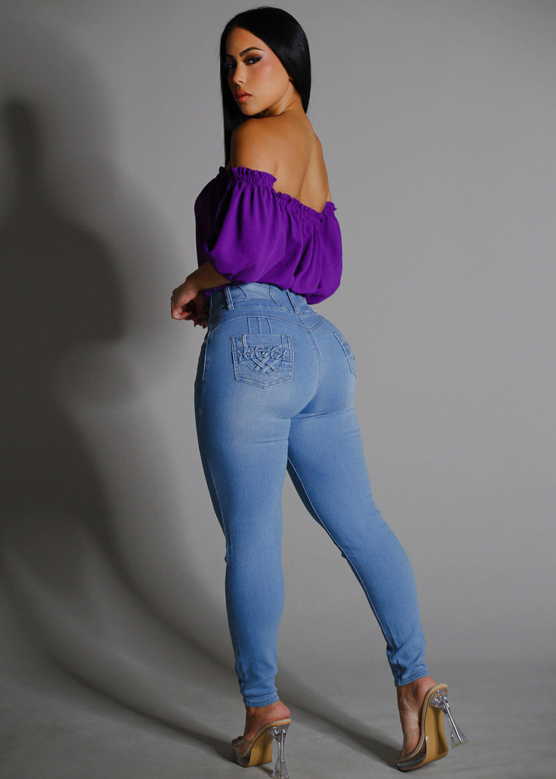 Levantacola Super High Waist Light Skinny Jeans