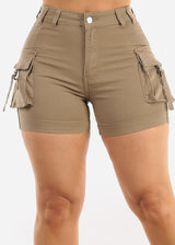 Butt Lift High Waist Cargo Denim Shorts Khaki