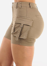 Butt Lift High Waist Cargo Denim Shorts Khaki