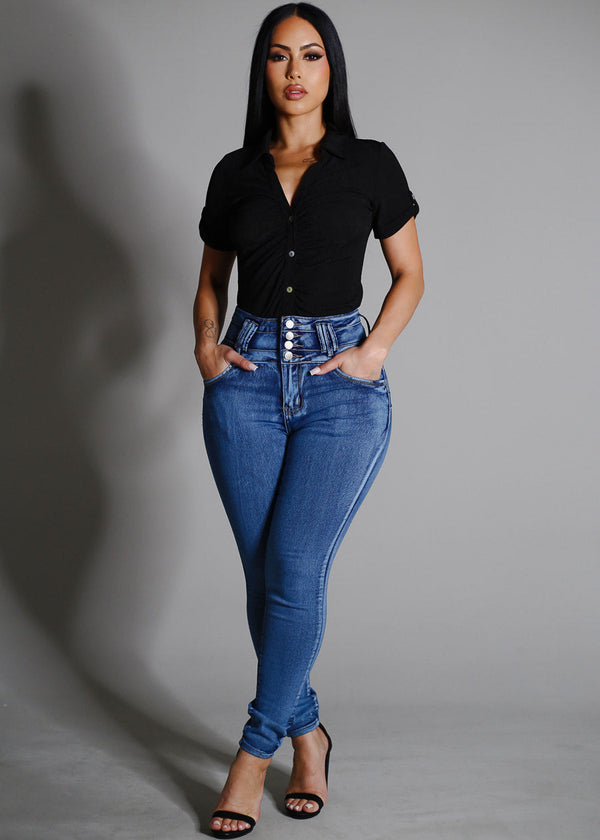 Levantacola Super High Waist Skinny Jeans w Pocket Design