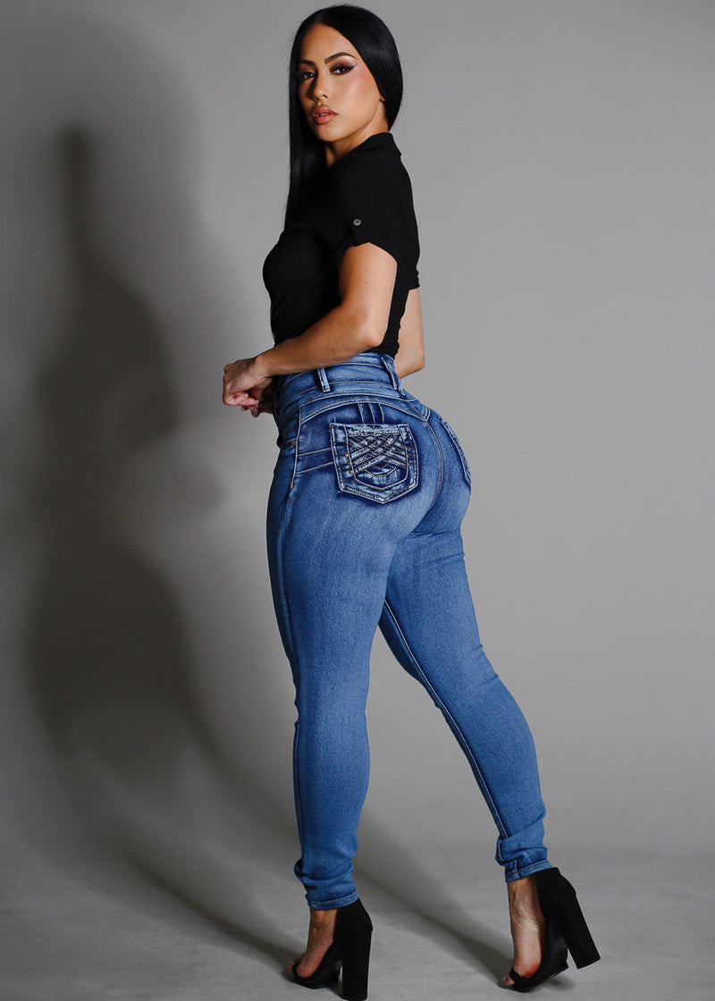Levantacola Super High Waist Skinny Jeans w Pocket Design