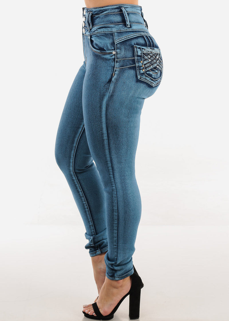 Levantacola Super High Waist Skinny Jeans w Pocket Design