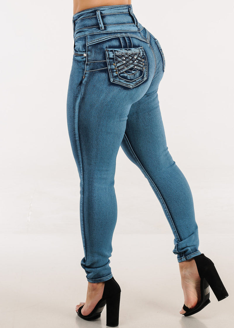 Levantacola Super High Waist Skinny Jeans w Pocket Design