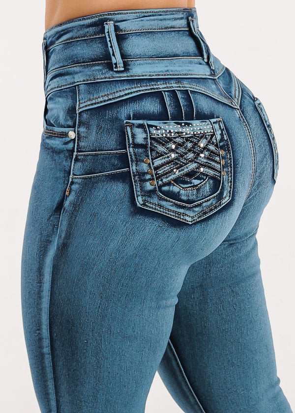Levantacola Super High Waist Skinny Jeans w Pocket Design