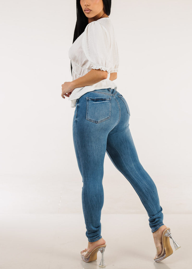 Stretchy Classic High Waisted Skinny Jeans Light Wash