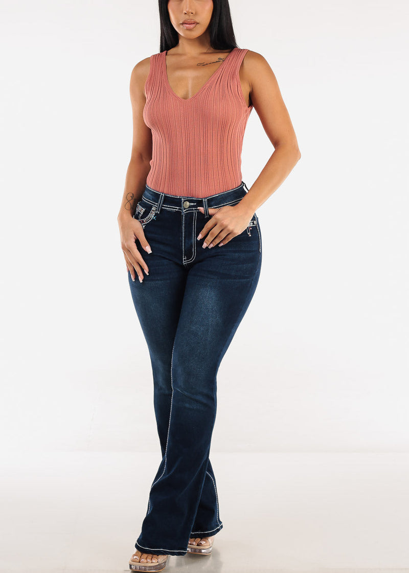 Butt Lift High Waist Stretchy Bootcut Jeans Dark Wash