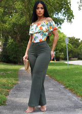 High Waist Hyper Stretch Wide Leg Pants Olive
