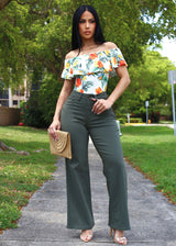 High Waist Hyper Stretch Wide Leg Pants Olive