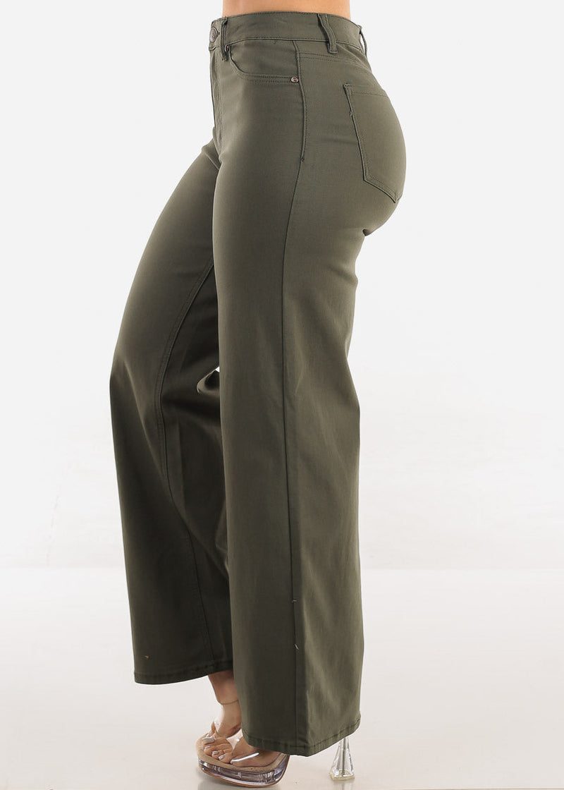 High Waist Hyper Stretch Wide Leg Pants Olive