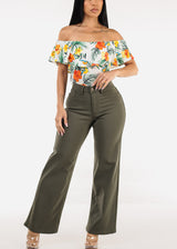High Waist Hyper Stretch Wide Leg Pants Olive