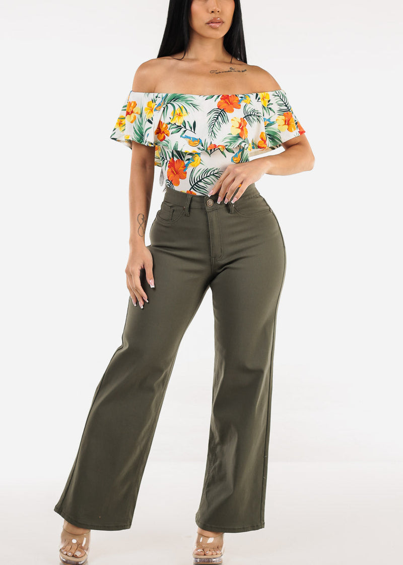 High Waist Hyper Stretch Wide Leg Pants Olive