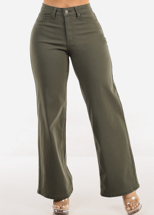 High Waist Hyper Stretch Wide Leg Pants Olive