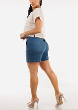 Smocked Spandex Waist Denim Short med Blue