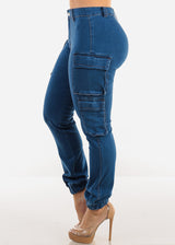 Butt Lift High Waisted Cargo Jogger Jeans Indigo