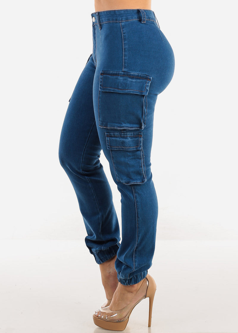 Butt Lift High Waisted Cargo Jogger Jeans Indigo
