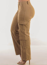 Butt Lift Mid Rise Straight Wide Leg Cargo Pants Khaki
