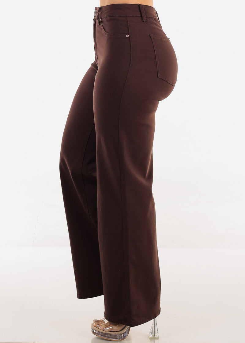 High Waist Hyper Stretch Wide Leg Pants Brown