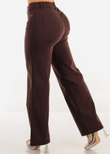 High Waist Hyper Stretch Wide Leg Pants Brown