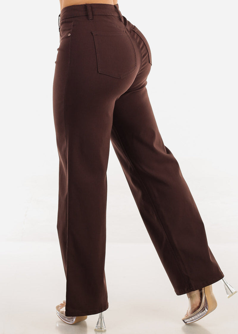 High Waist Hyper Stretch Wide Leg Pants Brown