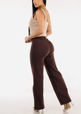 High Waist Hyper Stretch Wide Leg Pants Brown