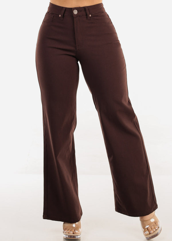 High Waist Hyper Stretch Wide Leg Pants Brown